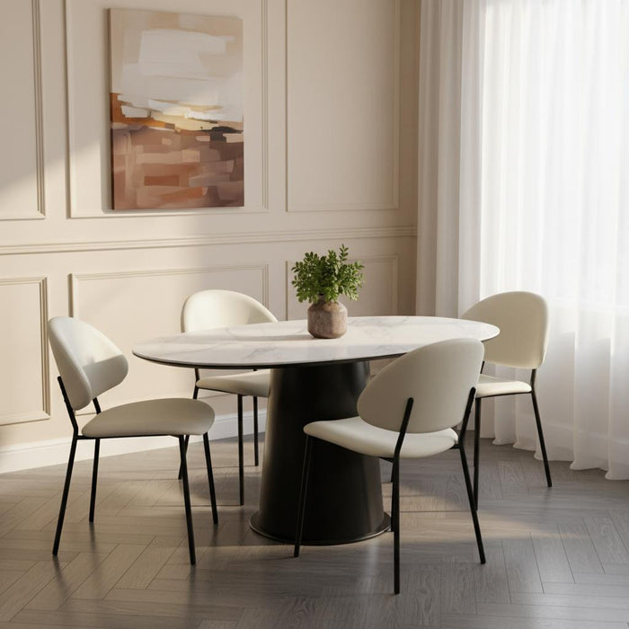 Chaise laterale contemporaine moderne en cuir vegetalien et metal Haven, ivoire - Lot de 4