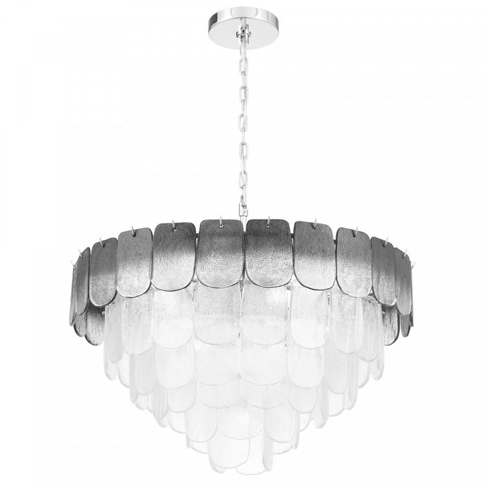 Lustre A 19 lampes Bianca, Nickel Poli, Verre Cristallin Fume De Type Piastra