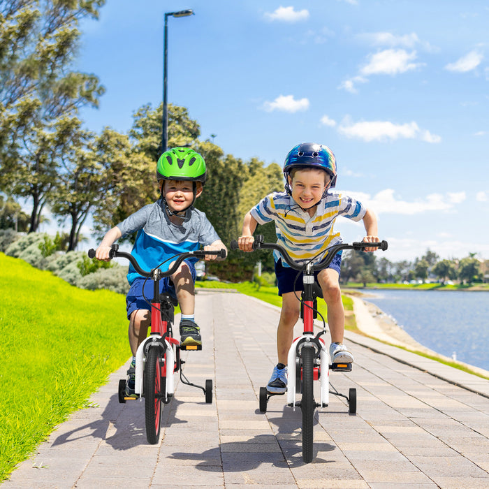 Velo Costway 18\" Pour Enfants Avec Roues D'entrainement Amovibles Et Panier Pour 4-8 Ans Rouge