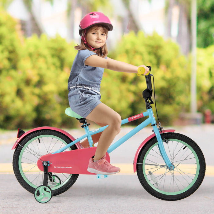 Costway 18\" Velo Pour Enfants Avec Guidon De Selle Reglable Roues D'entrainement Amovibles Frein A Main Rouge
