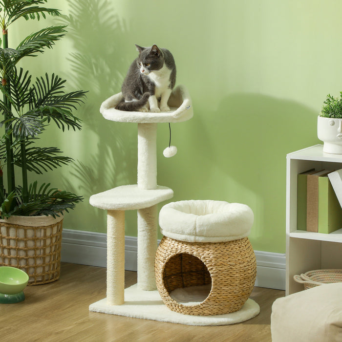 Pawhut Arbre A Chat De 31\", Tour A Chat Avec Griffoirs En Sisal, Condo Pour Chat, Lits Pour Chat, Plateforme, Balle Jouet, Centre D'activites Pour Chats D'interieur, Blanc Creme