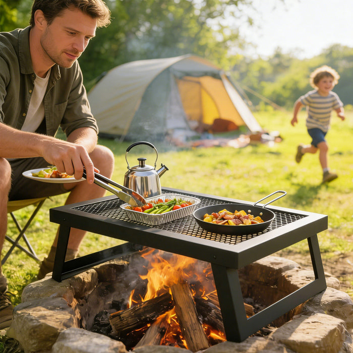 Grill pliable Outsunny pour feu de camp, grille en acier carbone, noir