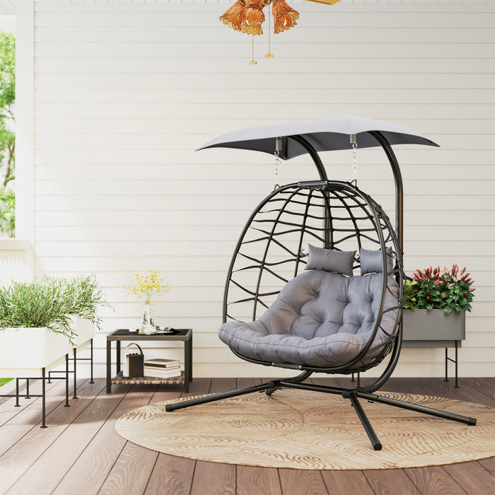Outsunny Chaise Double Suspendue Avec Auvent, Chaise Hamac Pliable, Noir