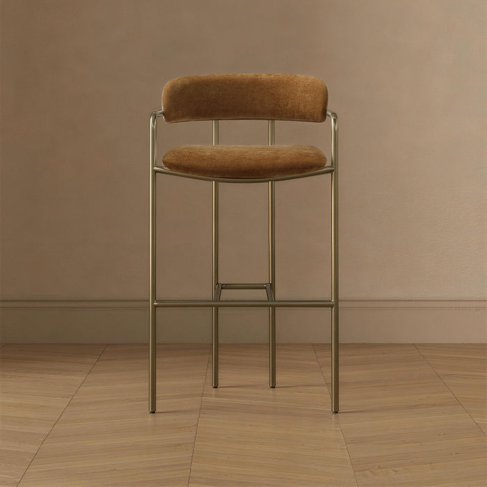 Tabouret de bar en metal rembourre style mid-century moderne, coloris curcuma