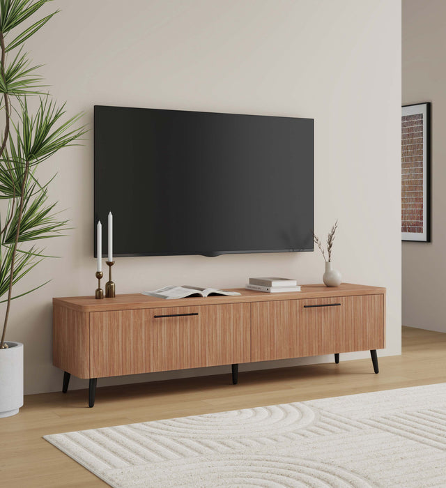 Meuble TV Jodie style Mid-Century Modern a cannelures, 175 cm, erable