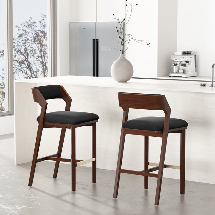 Tabouret de bar moderne Patricia en bois et tissu noir - Lot de 2