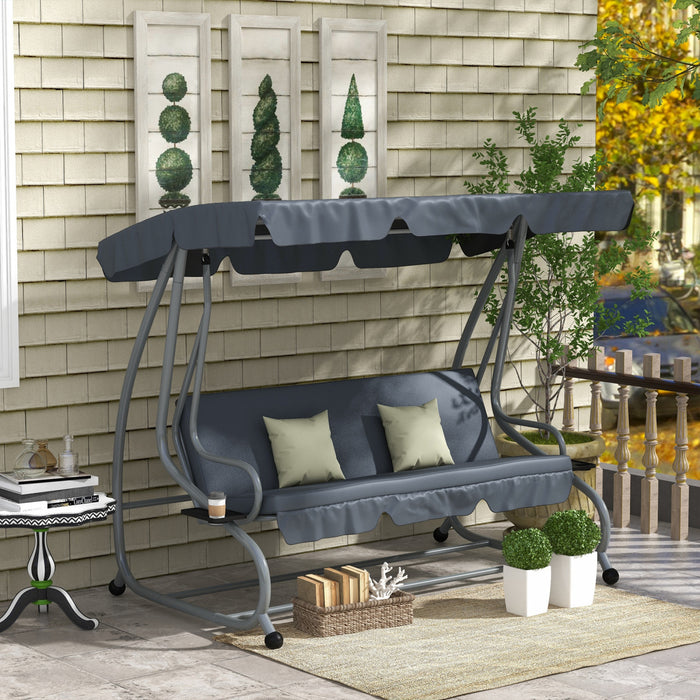 Outsunny Balancoire De Jardin Couverte Hamac 3 Places Avec Auvent, Gris