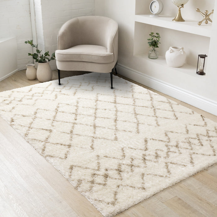 Tapis Taylor creme en treillis marron, 6'7\" x 9'6\"