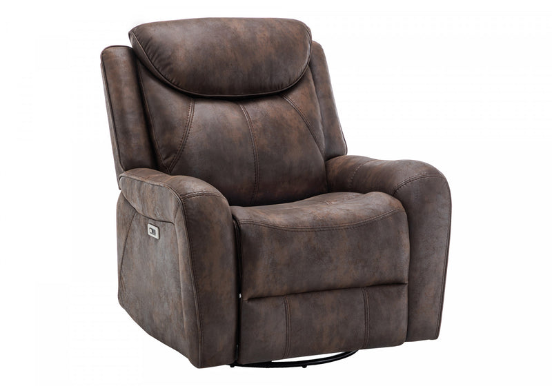 Fauteuil Inclinable Electrique, 37\"L, Planeur, Pivoter, Port Usb Inclus, Aspect Cuir Brun