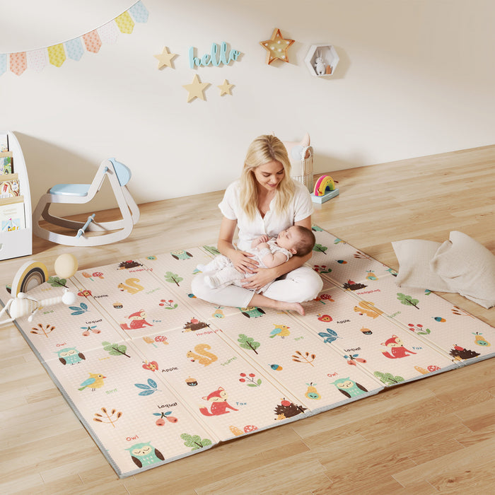 Tapis de Jeu pour Bebe Qaba Double Face, Tapis d'Activite Pliable, 180L x 150W cm