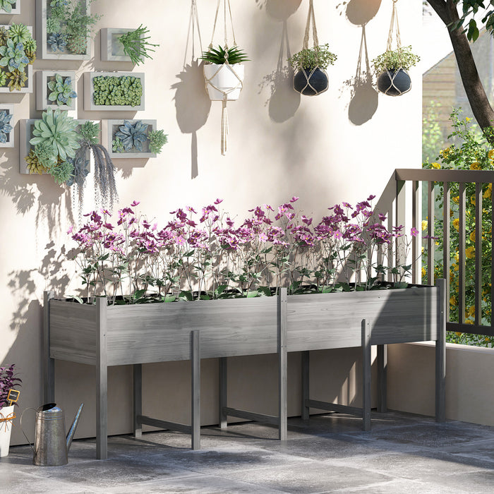 Outsunny Grande jardiniere en bois sur pieds avec trous de drainage, gris