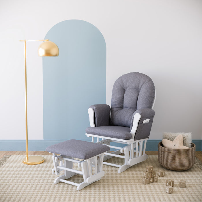 Storkcraft Hoop Fauteuil bercant et pouf - Blanc avec gris swirl