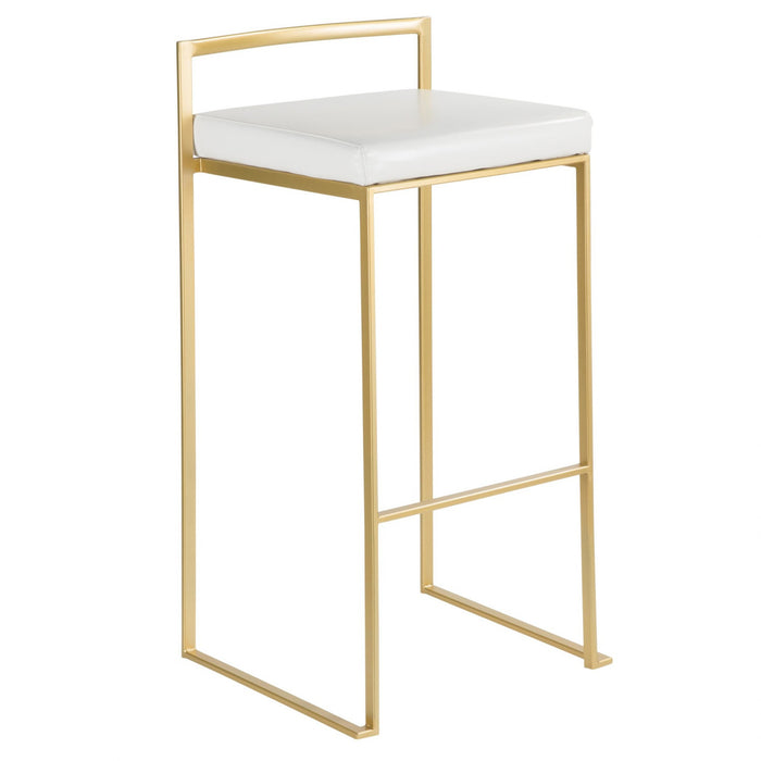Tabouret bar contemporain Fuji en similicuir blanc - ensemble de 2
