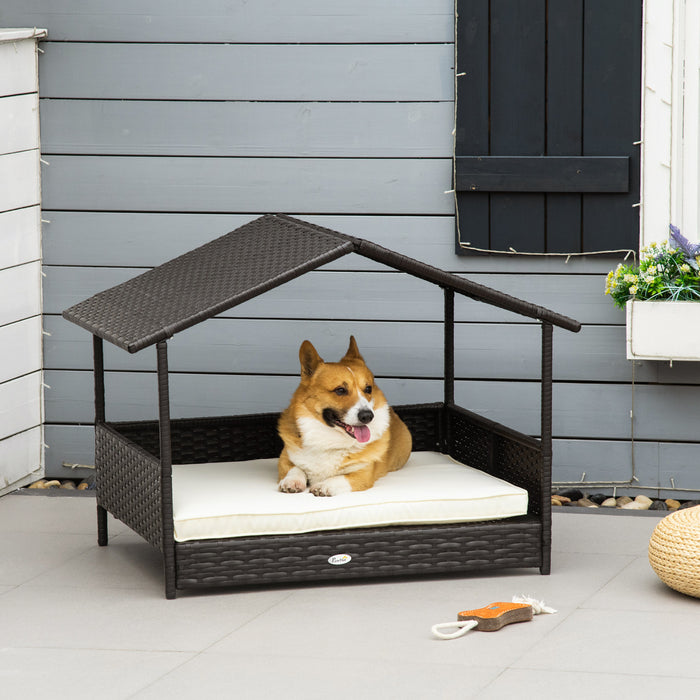 Pawhut Lit Pour Chien Sureleve En Rotin Pour Animal Domestique Interieur Et Exterieur En Osier Pour Chien Lit Pour Chien Maison Pour Animal Domestique Canape-lit Avec Coussin Rembourre