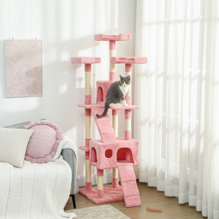 Arbre a Chat Multi-Niveaux 173 cm, Centre d'Activites pour Chats, Rose