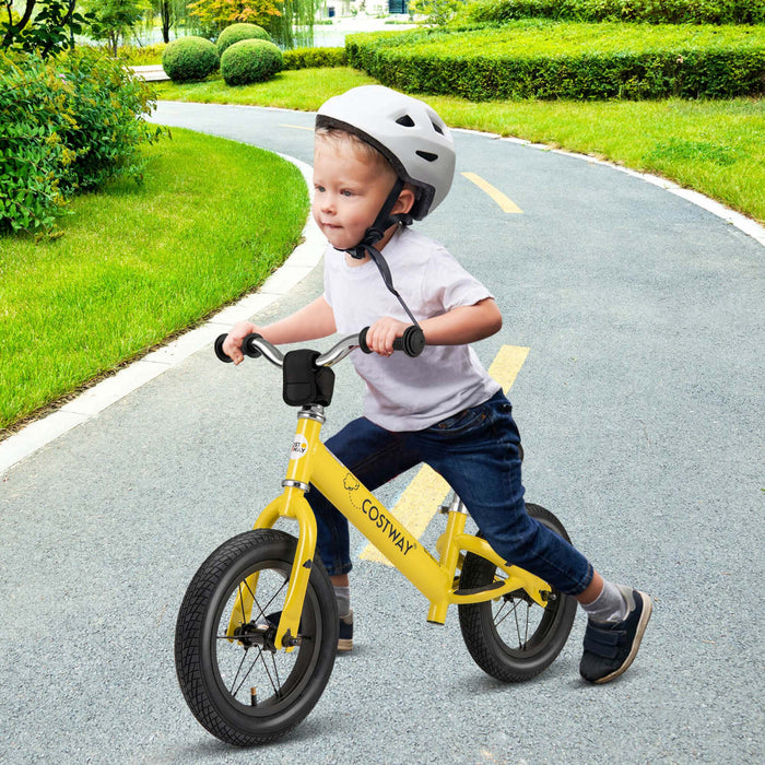 Bicycle D'equilibre Costway 12 Pouces Sans Pedale Bicycle D'entrainement Avec Pneus En Caoutchouc Gonflables Jaune