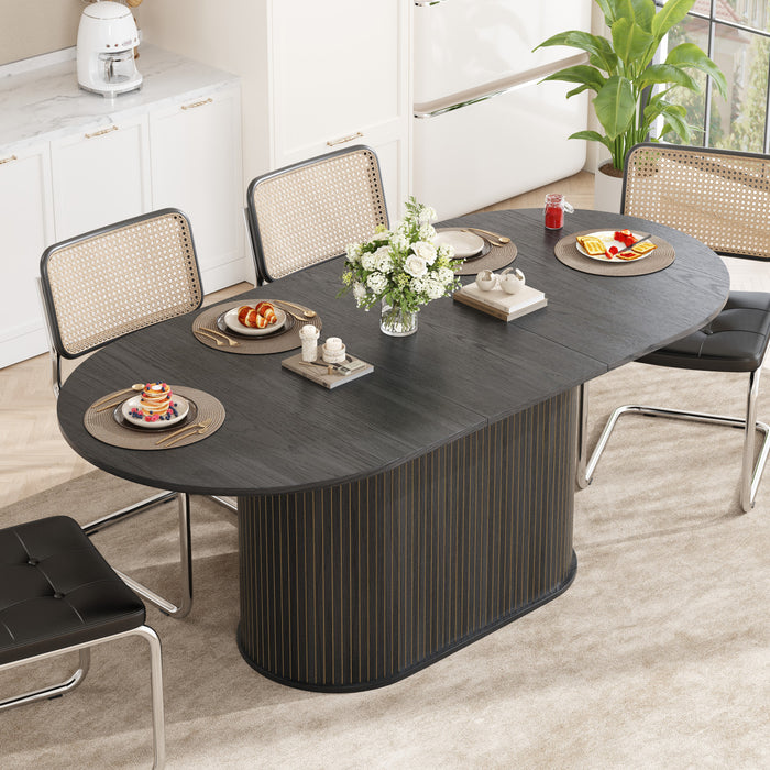 Noah Table a manger ovale extensible avec pieds rayes, noir