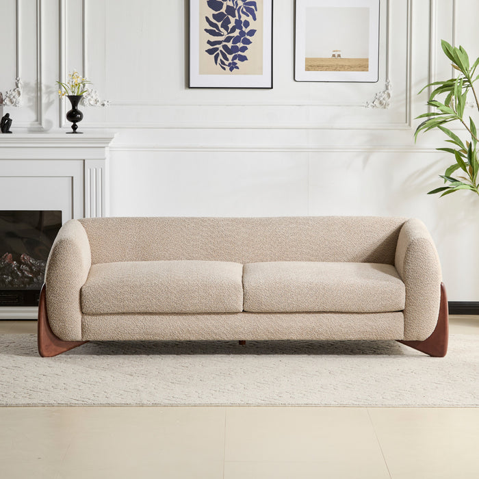 Harold Canape 3 places en bois de 82,75\" avec revetement boucle et sherpa, amande