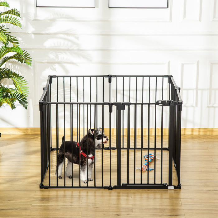 Pawhut Barriere De Securite Pour Animaux Pliable Extensible Modulable 8 Panneaux Avec Porte 190\"l X 0.75\"l X 30\"h Acier Noir