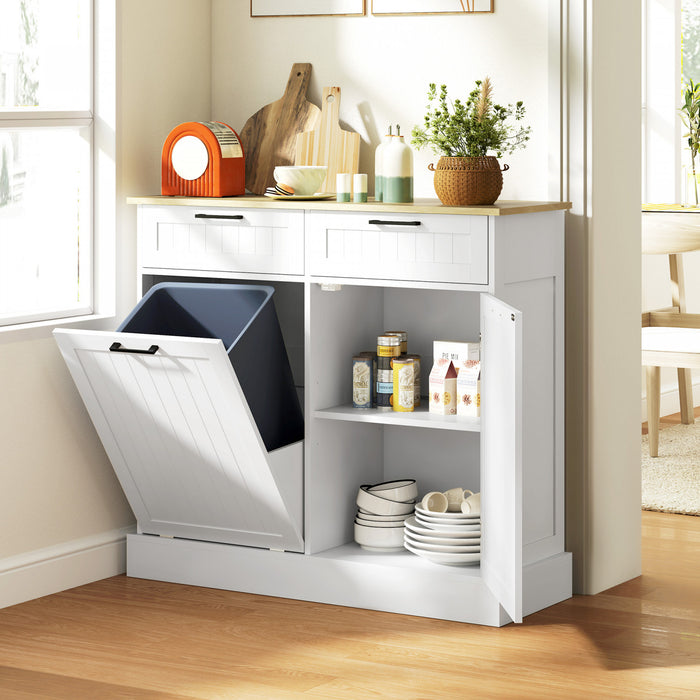 HOMCOM Poubelle inclinable, ilot de cuisine avec 2 tiroirs, blanc