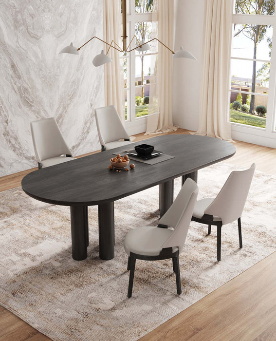 Chaise de salle a manger moderne en bois Kara avec revetement en tissu gris clair - Lot de 4