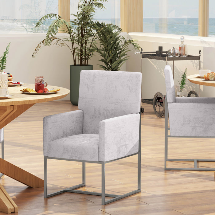 Chaise de salle a manger moderne en velours et metal Element gris - Lot de 2