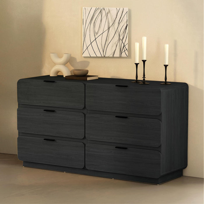Commode contemporaine moderne Chrystie 60\" en noir (6 tiroirs)