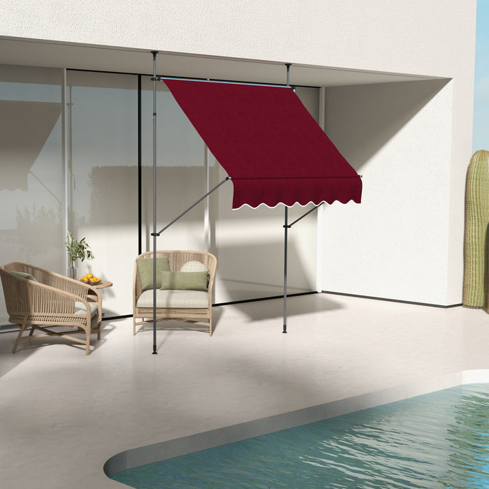 Outsunny Auvent Retractable 6.5' X 4', Autoportant Et Sans Vis, Rouge Vin