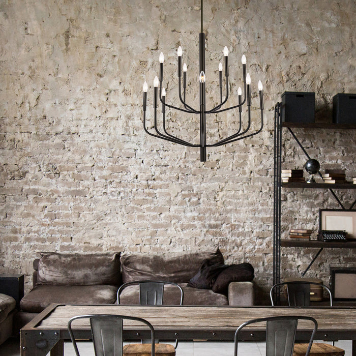 Lustre Eleanor de Dainolite avec fini noir mat et 14 ampoules