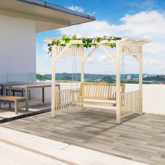 Outsunny Balancelle De Jardin Chaise Balancoire De Patio Avec Pergola, Banc Suspendu En Bois Pour 2 Personnes, Pergola Le Jardin, La Piscine, Terrasse Naturel