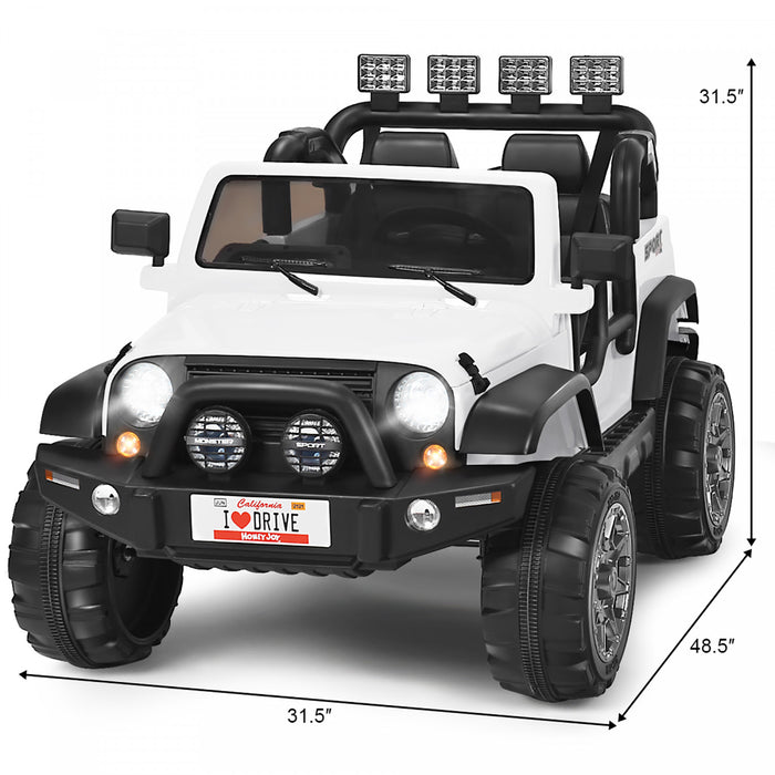 Voiture Pour Enfants 2 Places 12v, Pick-up Telecommande Avec Compartiment De Rangement, Coloris Blanc