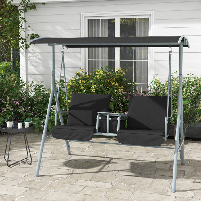 Outsunny Double Balancoire D'exterieur Pour 2 Pers Avec Table, Noir
