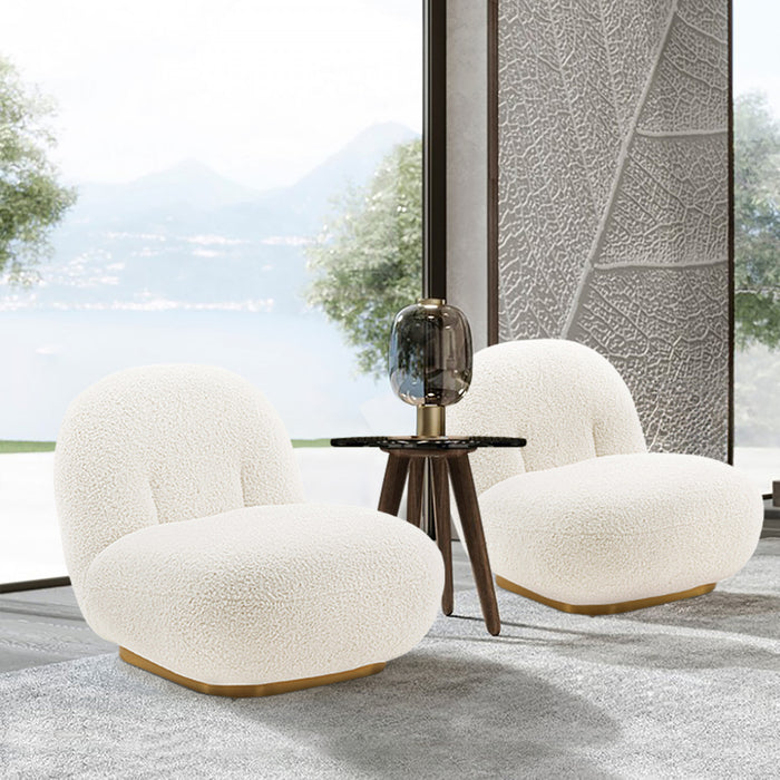 Fauteuil lounge moderne Edina en boucle blanc - Lot de 2