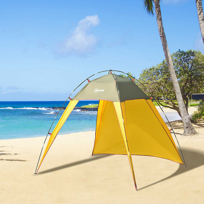 Outsunny 7'x7 'x5.5' Tente De Plage Pliante Exterieure Pliante Pare-soleil Abri De Patio Auvent De Camping Tente A Pas Rapide