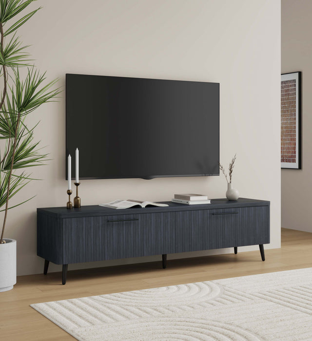 Meuble TV Jodie style milieu du siecle a cannelures, 175 cm, gris charbon