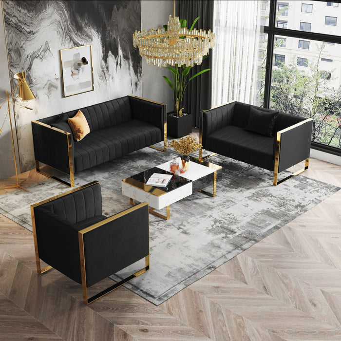 Ensemble de canape 3 pieces Trillium style milieu du siecle en noir