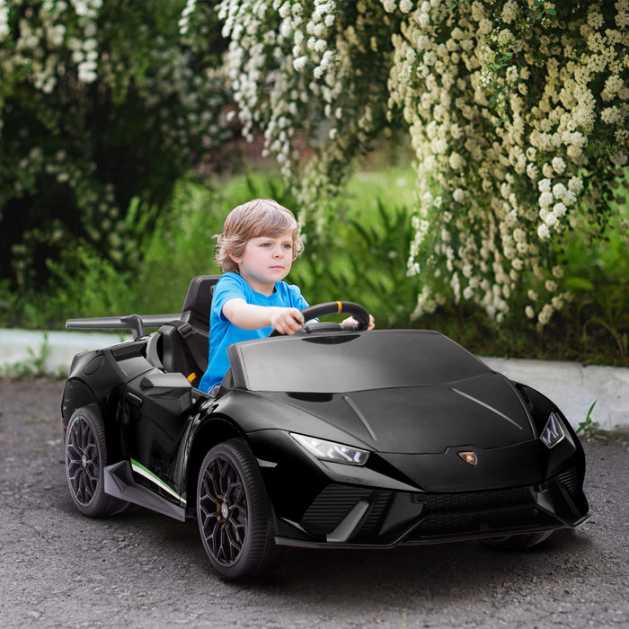 Qaba Voiture Electrique 12v Pour Enfants, Lamborghini Huracan Sous Licence, Voiture Pour Enfants Avec Telecommande, Suspension A Ressort, Lumiere Led, Musique, Pour 3 A 6 Ans, Noir
