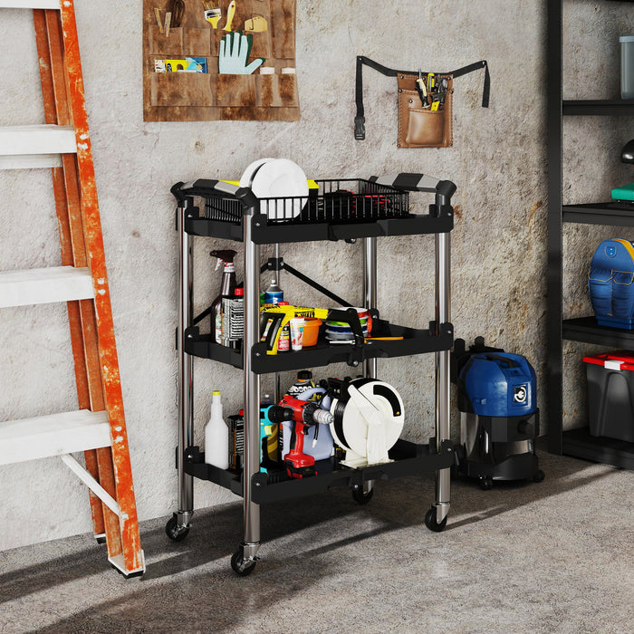 Homcom Chariot A Outils Pliable A 3 Niveaux, Chariot Utilitaire, Noir