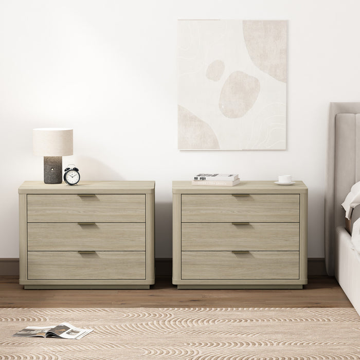 Table de nuit moderne Evelyn 32\" en naturel (3 tiroirs) - Lot de 2
