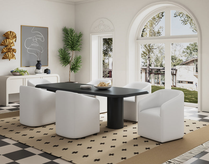 Fauteuil moderne en cuir vegetalien Anna Round blanc - Lot de 2