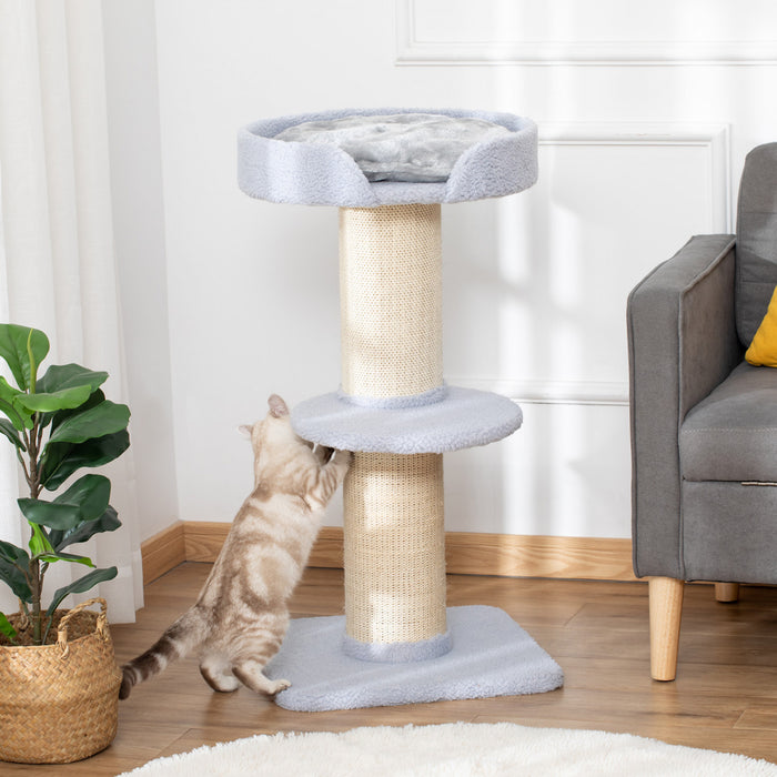 Pawhut Arbre A Chat 36\" Tour Pour Chat A Plusieurs Niveaux Avec Grattoir En Sisal, Lit Pour Chat, Coussin, Perchoir, Bleu Clair