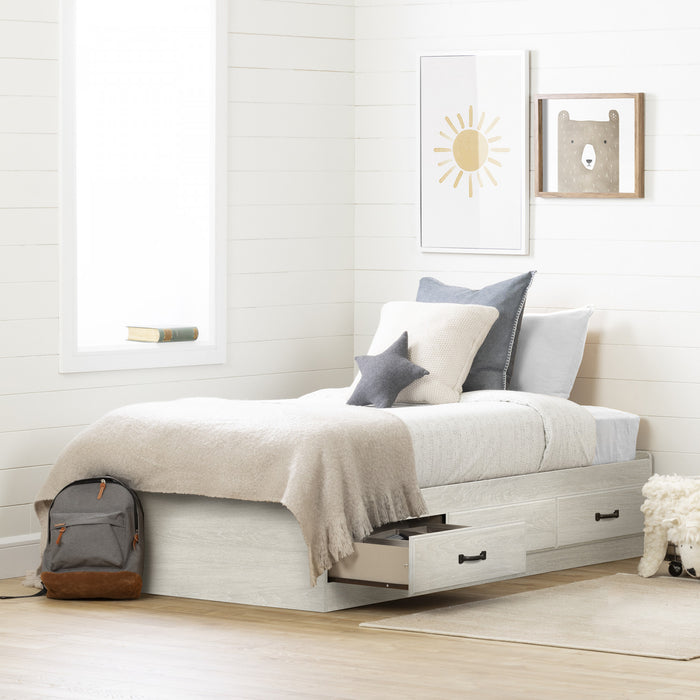 Lit matelot simple plateforme Ulysses avec rangement - chêne hivernal