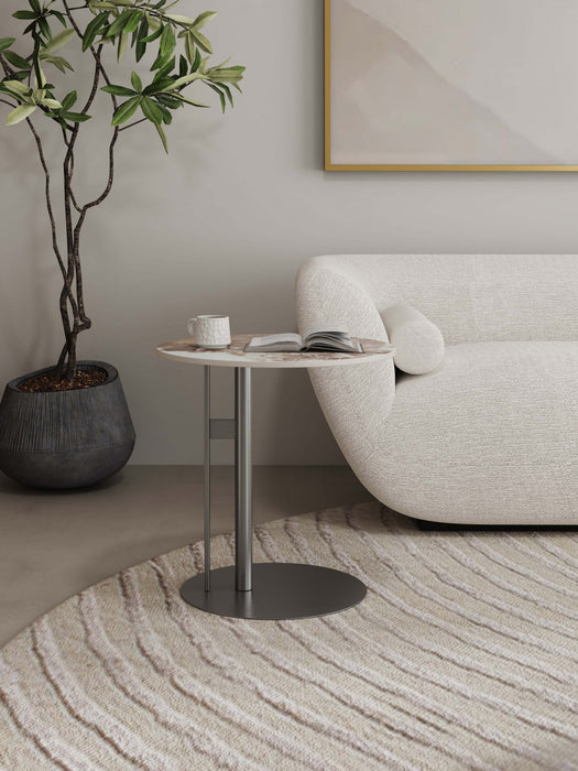 Table d’appoint moderne glamour Alondra avec plateau en pierre frittee noire