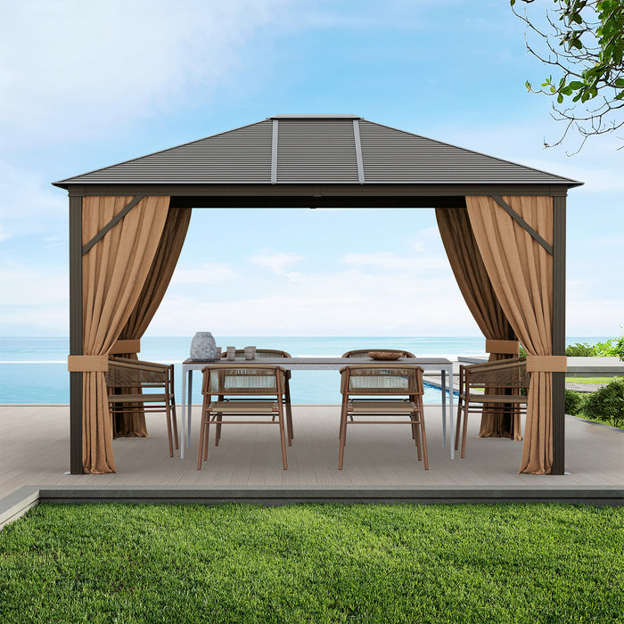 Costway 12’ X 10’ Patio Hardtop Gazebo Avec Acier Galvanise Cadre Superieur En Aluminium Exterieur