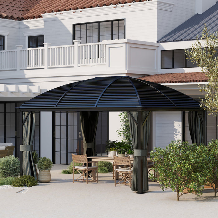 Outsunny Gazebo 10' X 13' A Toit Rigide Avec Grillage, Gris Fonce
