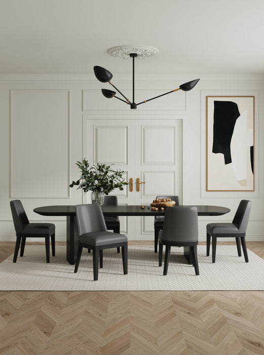 Chaise de salle a manger moderne Gansevoort en bois et cuir vegetalien graphite - Lot de 4
