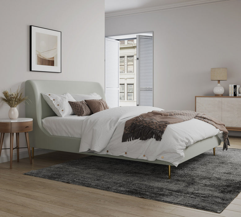 Lit double Heather style milieu du siecle moderne, rembourre en velours creme et or