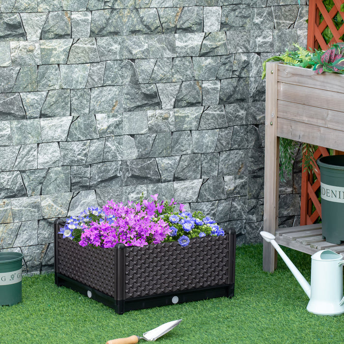 Outsunny Jardiniere Sur Pieds Carre Potager Insert D'irrigation Inclus Plastique Brun