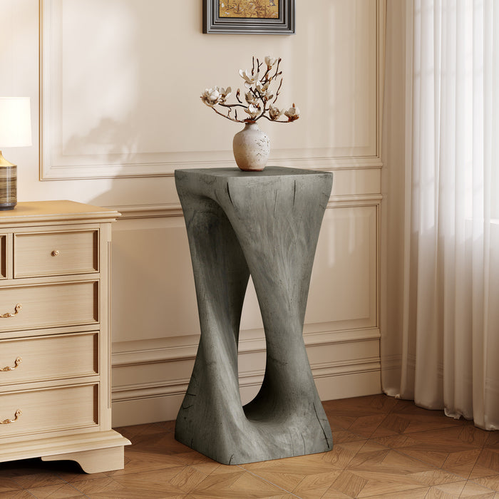 Table d'appoint carree torsadee Cade 26,80 pouces MGO, table laterale interieure a grain de bois naturel unique, gris