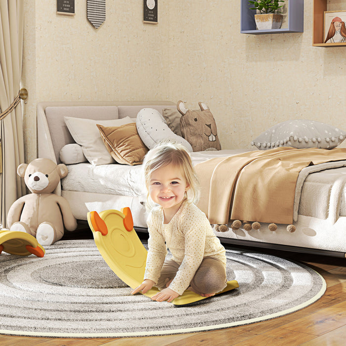 Qaba Planche d’equilibre enfant 62 cm, planche a bascule courbee pour tout-petits, jaune